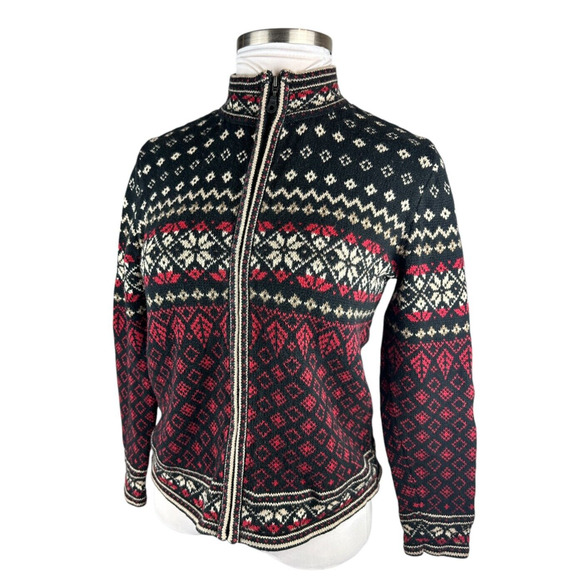 Nomadic Traders Full Zip Cardigan Sweater Red White Black Ramie Cotton Medium - Picture 4 of 16